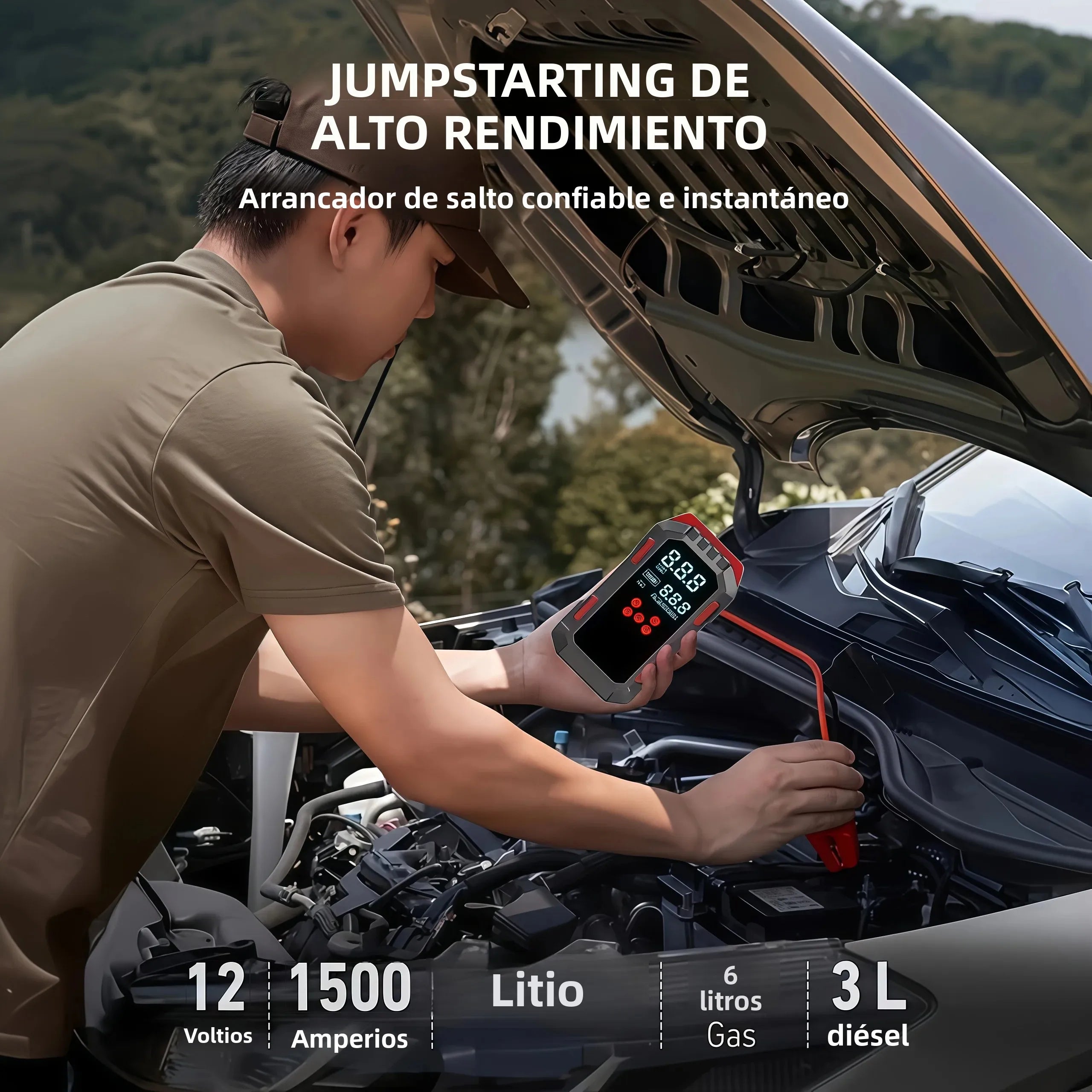 12V Durable 2-in-1 Car Jump Starter & Tire Air Compressor - 150PSI, -40°C-80°C Low-Temp Operation, USB Port for Phones